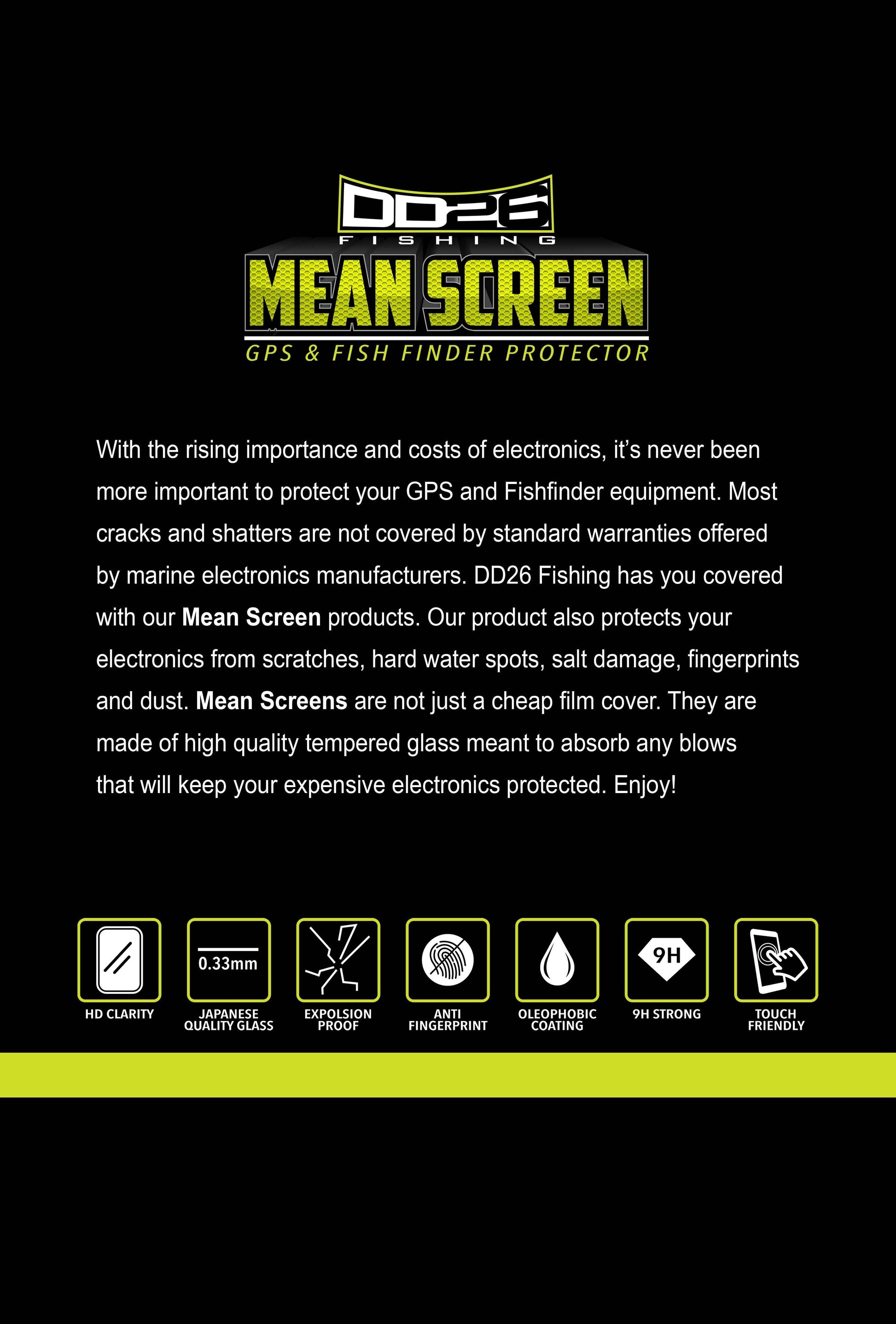 DD26 Fishing Mean Screen Anti Glare tempered glass that fits the Humminbird Helix 10 all Gens & Helix 9 Gen 1 & 2